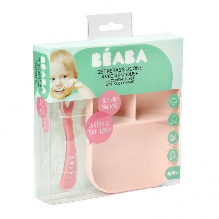 SET REPAS SILICONE 2 PIECES COMPARTIMENTEES