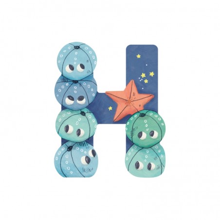 LETTRE BOIS H BLEU L'ALPHABET