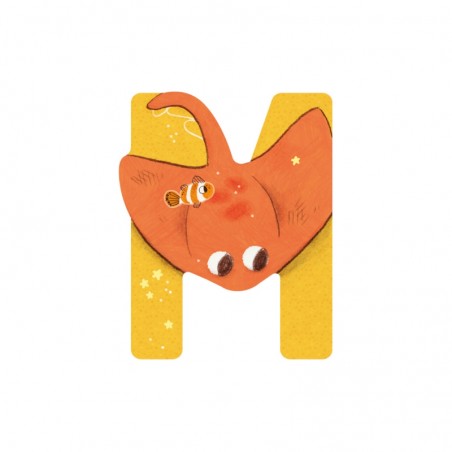 LETTRE BOIS M JAUNE L'ALPHABET