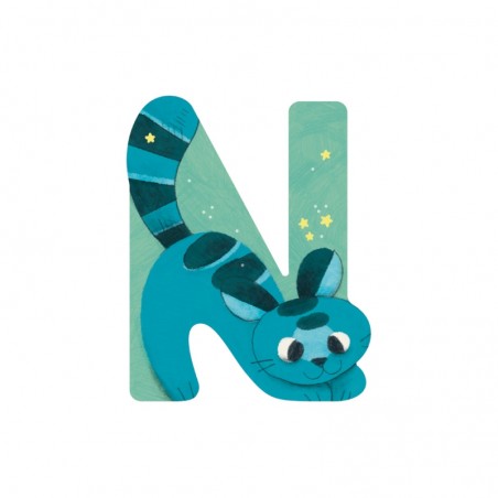 LETTRE BOIS N BLEU L'ALPHABET