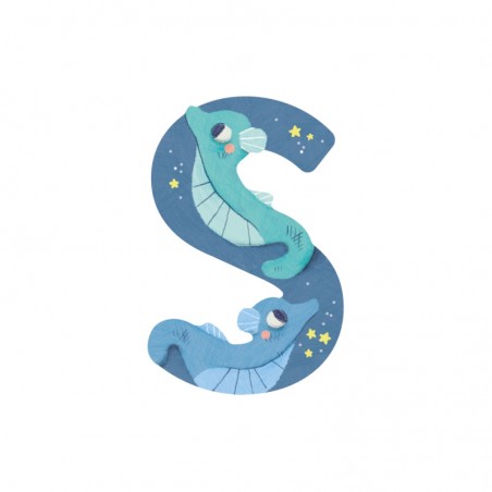 LETTRE BOIS S BLEU L'ALPHABET