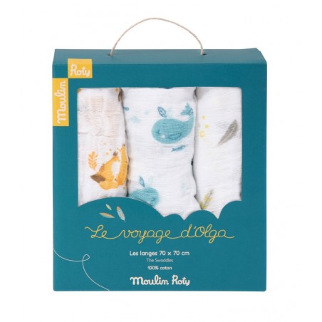 SET DE 3 LANGES IMPRIMES LE VOYAGE D'OLGA